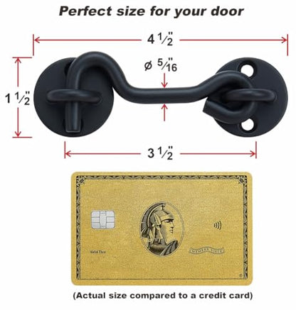 Raswik 4" Privacy Hook and Eye Gate Door Latch, Easy Barn Door Lock, Black | Solid 5/16" Iron Rod, 2-Layer Powder Coating, Quick Locking for Sliding Barn, Pocket, Closet, Screen Doors, Indoor/Outdoor