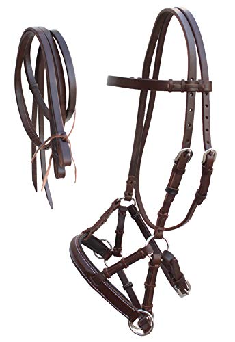 Horse Western English Leather Bitless Sidepull Bridle w/ Split Reins 77RS11 - color: Brown