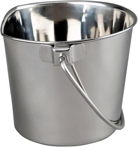 ADVANCE PET PRODUCTS 13 Quart Heavy Duty Stainless Steel Flat Side Bucket | Durable Food & Water Pail for Dogs, Cats, Kennels, Cages and Critter Crates | Multi-Purpose Bucket - size: 13 Quart - Not Hooked