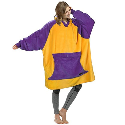 Catalonia Oversized Blanket Hoodie, Wearable Fleece Blanket Sweatshirt - color: Purple and Gold Sports