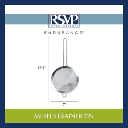 RSVP International Endurance Kitchen Collection, Stainless Steel Fine Mesh Conical Sieve/Colander, Multi-Purpose for Cooking, Baking, Loose Leaf Tea, Bar Strainer Cocktails, 7-Inch - size: 7-Inch