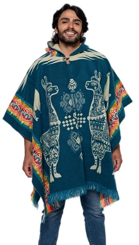 Alpaca Land, Handmade Ecuadorean Alpaca Wool Ponchos - color: Light Blue Alpaca