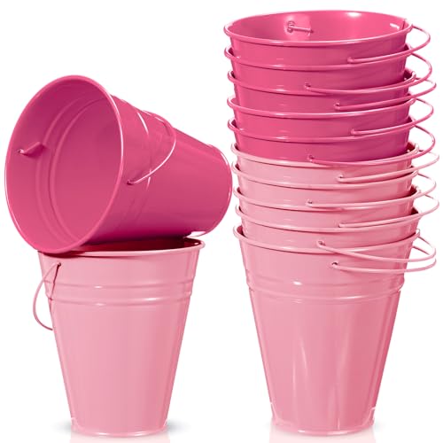 Sadnyy 12 Pack 4.5 X 5 inch Pink Metal Buckets - color: Pink, size: 4.5 x 5 in