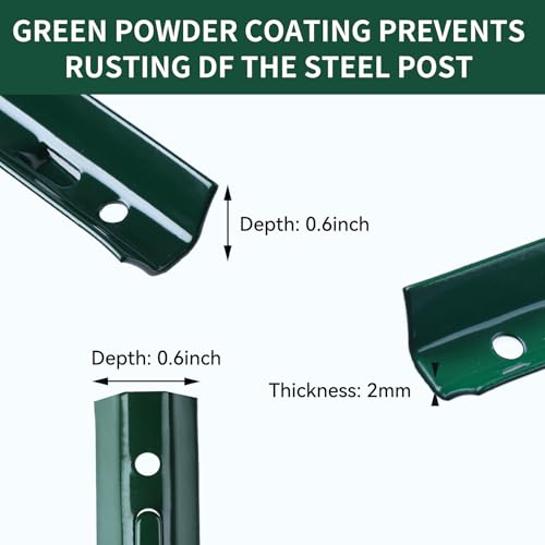 Metal Fence Post 3 Feet Green, Pack of 10, T Post for Wire Fence - color: Green 10pcs, size: 3 ft.