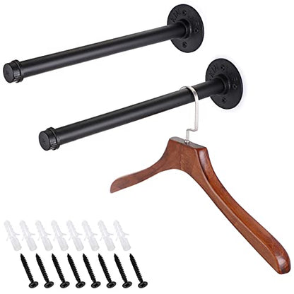Sumnacon 2 Pack 14 Industrial Pipe Wall Mounted Clothing Rack Bar -- Metal Garment Bracket Frame - color: Black, size: 14 Inch