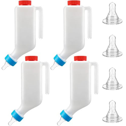 4 Sets Lamb Goat Feeding Bottles with Silicone Nipples, Thickened Heavy Duty Upside Down Hanging with Measurement Marks, Livestock Nursing Bottle for Lamb Goat Fawn Puppies Farm Use (800ml) - size: 800ml