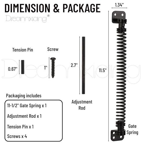 11-1/2" Gate Door Spring Self Closing Heavy Duty Automatic Closure Hardware | Outdoor Door Spring Closer Spring Loaded Fence Gate Latch with Adjustable Tool for Wooden and Vinyl Fence, Black (1 Pack) - size: 11-1/2 Inch