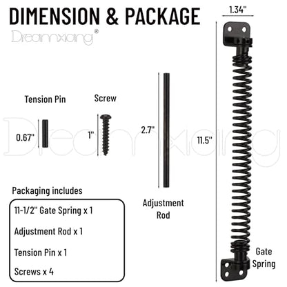 11-1/2" Gate Door Spring Self Closing Heavy Duty Automatic Closure Hardware | Outdoor Door Spring Closer Spring Loaded Fence Gate Latch with Adjustable Tool for Wooden and Vinyl Fence, Black (1 Pack) - size: 11-1/2 Inch