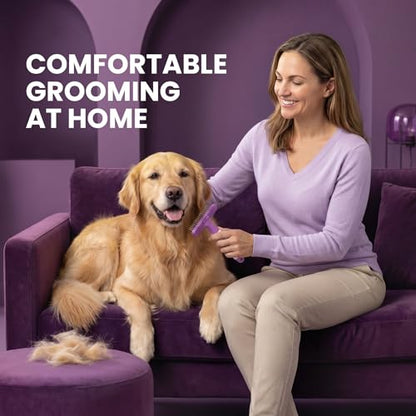 POODLIE Poodle Pet Dog Grooming Rake| Dematting Tool with Stainless Steel Shedding Comb for Pets | 2 Rows of Pins Gently Remove Loose or Tangled Hair from Undercoat | Purple Handle - color: Purple
