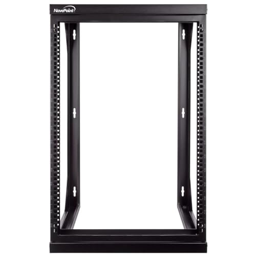 NavePoint 15U Open Frame Server Rack for 19" IT Network Equipment & A/V Devices, Free Standing or Wall Mount Rack with 180 Degrees Gate Swing, Black - size: 15U - 18in Deep