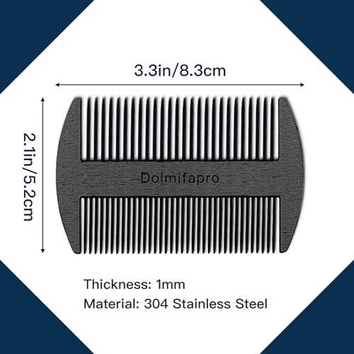 304 Stainless Steel Pocket Beard Comb for Men, Anti-Static Dual Fine Coarse Teeth Ultra-Thin Mustache Hair Grooming Comb with PU Leather Case (black) - color: black