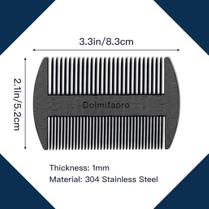 304 Stainless Steel Pocket Beard Comb for Men, Anti-Static Dual Fine Coarse Teeth Ultra-Thin Mustache Hair Grooming Comb with PU Leather Case (black) - color: black