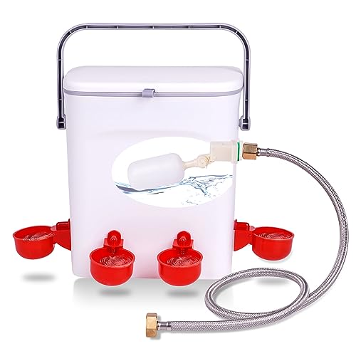 Automatic Chicken Waterer with Float Valve, Hose, and 4 Water Cups