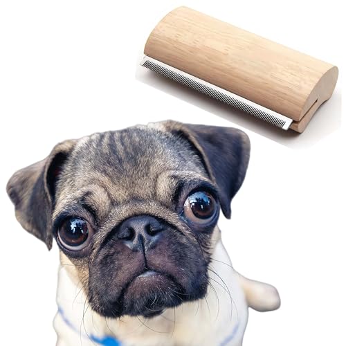 Pug Brush for Shedding, Wooden Handle Short-Hair Grooming Comb