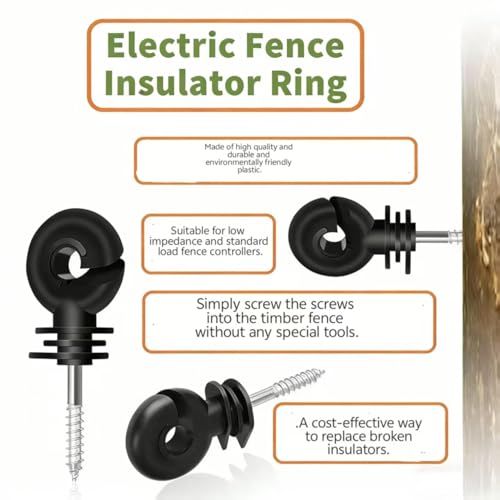 110PCS Upgraded Black Electric Fence Insulators,1 Pc Free Insulator Socket Tool,and 1 Gloves,Screw in Ring Insulators for Farm Animal Fencing(Grid System Accessories for Animal Husbandry Electronic)