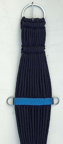 Horse Western 25 Strand Double Weave Mohair Roper Girth- Breathable Saddle Girth with Stainless Steel Buckles - color: black with navy blue