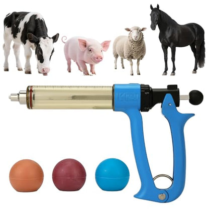 50ml Semi-Auto Repeating Livestock Syringe Gun, 5 Dose Settings - color: Blue50ML