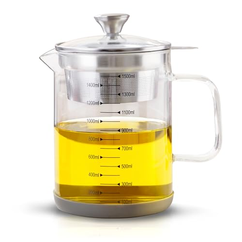 50oz Glass Oil Strainer Container with Fine Mesh Strainer (1.5L)