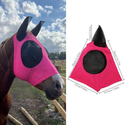 5Pcs Horse Fly Masks for Horses Smooth and Elasticity UV Protection Fly Mask with Ears and Large Eye Space Horse Face Covering for Riding Supplies(,Purple, Blue, Pink, Black, Gray)