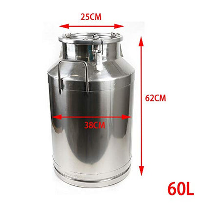 Stainless Steel Milk Can Wine Pail Bucket Jug Keg Oil Barrel Tea 10-60L Option (60L) - size: 60L