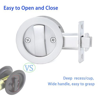Dontay Pocket Door Keyed Lock, Round Contemporary Entrance Sliding Barn Door Lock Latch, Recessed 2 Sided, 2-3/8 inch Backset, Flush Handles Hardware(Brushed Nickel,2) - color: Brushed Nickel