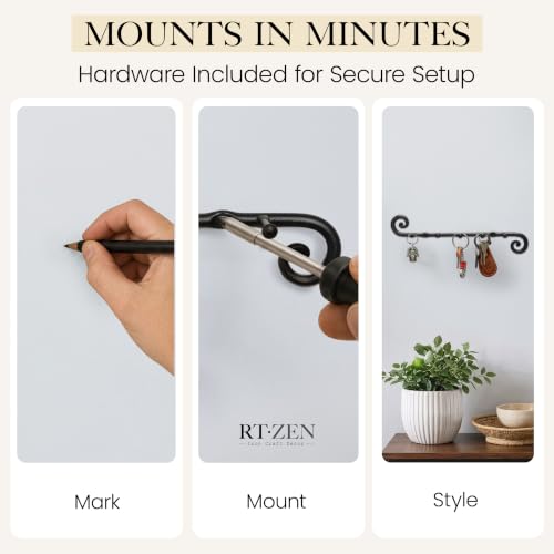 RTZEN Farmhouse Small Key Holder for Wall, Wrought Iron Wall Mount Rack - style: Classic