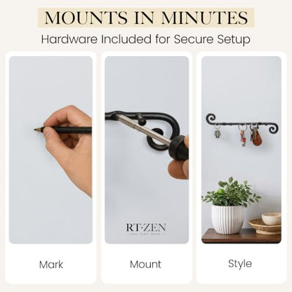RTZEN Farmhouse Small Key Holder for Wall, Wrought Iron Wall Mount Rack - style: Classic