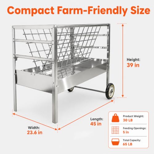 Hay and Grain Feeder, Freestanding Farm Feeder for Goats & Sheep