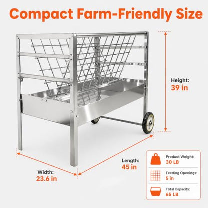 Hay and Grain Feeder, Freestanding Farm Feeder for Goats & Sheep