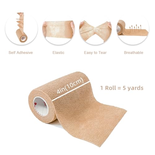 CARBOU Self Adhesive Cohesive Bandage Wrap 8 Pack 4x5yd Cohesive Tape Beige - color: Beige, size: 8 Count (Pack of 1)