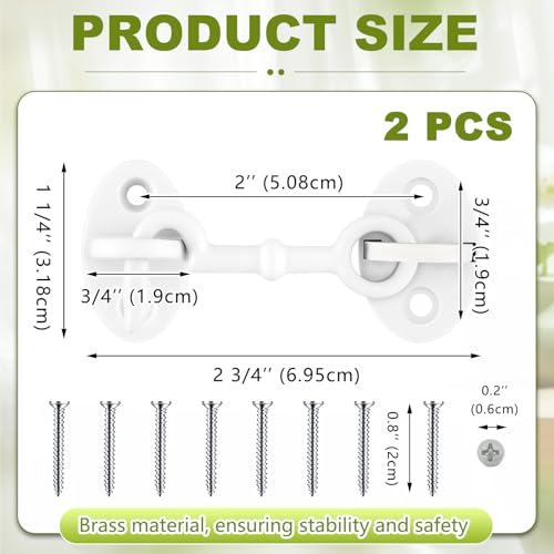2 Pieces 2.75 Inch Brass Hook and Eye Latch Gate Door Latch, White - color: White, size: 2.75 Inch