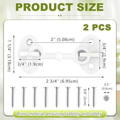 2 Pieces 2.75 Inch Brass Hook and Eye Latch Gate Door Latch, White - color: White, size: 2.75 Inch