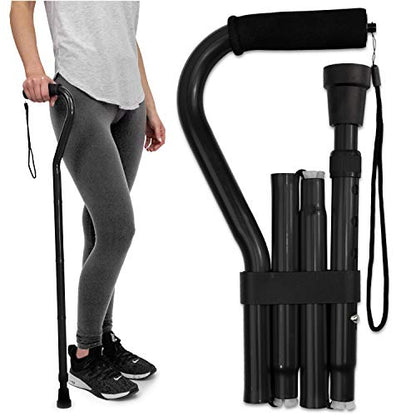 RMS Folding Cane with Offset Foam Handle, Adjustable Walking Stick (Black) - color: Black