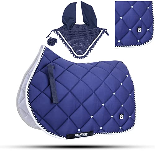 Numnah Horse Saddle Pad with Matching Ear Bonnet (Ship from USA)… - color: Navy, size: Pony