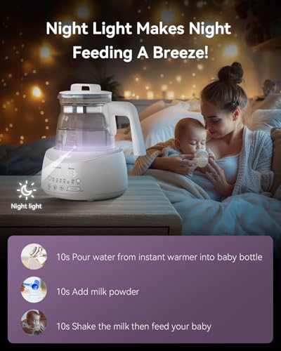 comfyer BK01 Bottle Warmer, Baby Bottle Warmer with Night Light & Faster Cooling Fan, Instantly Water Warmer, Tea Kettle Electric with 6 Temperature Control Presets, Feed Baby More Easier & Healthier