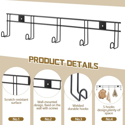Yaocom 5 Hook 2 Pcs Bridle Hooks Tack Room Metal Wall Hangers Rack, Black - style: 5 Hook