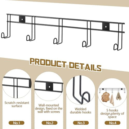 Yaocom 5 Hook 2 Pcs Bridle Hooks Tack Room Metal Wall Hangers Rack, Black - style: 5 Hook