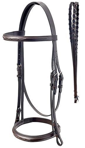 CHALLENGER Fancy Stitched Hunter Bridle Laced Reins Snaffle English Horse Bridle 803SS01 - color: Brown, size: Cob