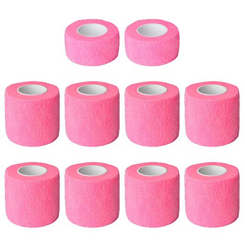 10 Pack Pink Self Adherent Bandage Wrap Elastic Cohesive Bandage - color: Pink, size: Multi Size