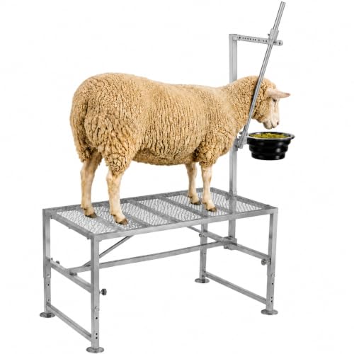 600lbs Goat Milking Stand with Adjustable Headpiece & Legs, Goat Stand with Removable Feeder, Sheep Stand for Shearing, Heavy-Duty Steel Platform for Grooming, Hoof Trimming (Silver, L-47 * 23Inch) - color: Silver, size: L-47*23Inch