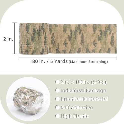 IndigoCase 6 Pack Self Adhesive Bandage Wrap 2 Inch x 5 yd Elastic Tape - color: Camo-grass, size: 2 Inch - 6 Pack