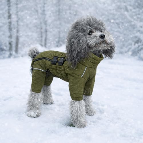 Warm Dog Coat Double Layers Dog Vest, 4 Legs Covered Windproof Waterproof Reflective, Olive S - color: Olive, size: S (back 11")