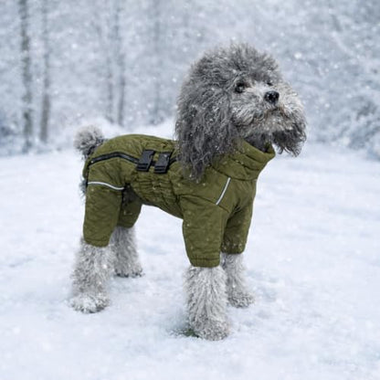 Warm Dog Coat Double Layers Dog Vest, 4 Legs Covered Windproof Waterproof Reflective, Olive S - color: Olive, size: S (back 11")