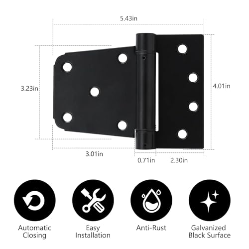 3-1/2 Inch Self Closing Gate Hinges, Spring T Hinges, Black, 4 Pack - color: 4Pack - Black