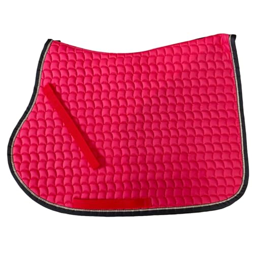 Premium English Horse Saddle Pad, Quilted Square Design, Available in Pink, Mint Green and Red etc, All-Purpose with Girth Straps (Hot Pink) - color: Hot Pink