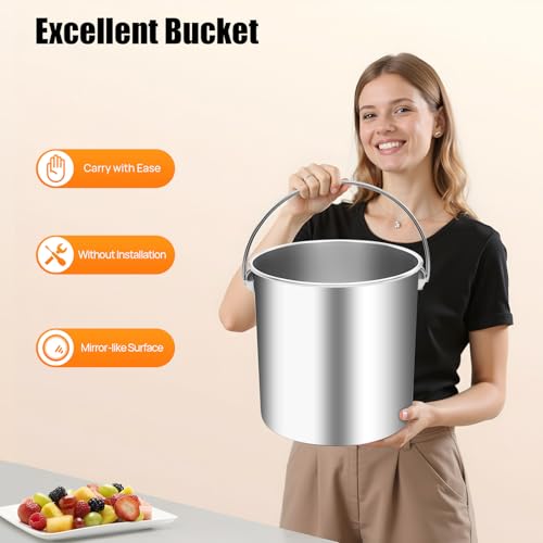 5 Gallon 304 Stainless Steel Bucket with Handle and Hanging Lid - size: 5 Gal