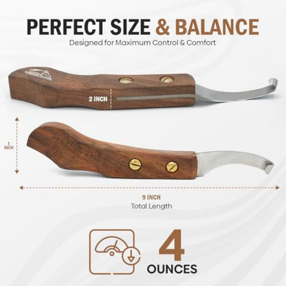 Equine Care Left-Handed Farrier Hoof Knife, Sheesham Wood Handle - style: Left Handed