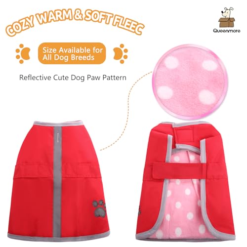 Queenmore Cold Weather Dog Coats Loft Reversible Winter Fleece Dog Vest Waterproof Pet Jacket Available in Extra Small, Small, Medium, Large Extra Large Sizes - color: Red, size: X-Small