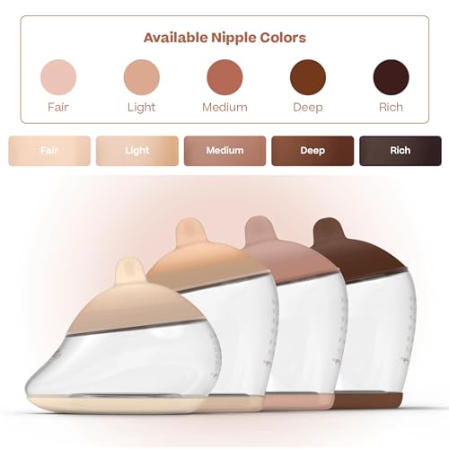 Emulait Anatomy Baby Bottle – Breast-Shaped, Natural Flow Nipple with Anti-Colic Valve – Closest to Breastfeeding for Newborns & Infants, Rich, Shape 1 - color: Rich
