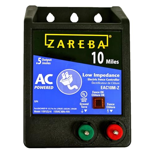 Zareba EAC10M-Z AC Powered Electric Fence Charger - 10 Mile Plug-In Electric Fence Energizer + Zareba ITY-Z Standard Snug-fitting T-Post Insulator, 25 per Bag, Yelllow